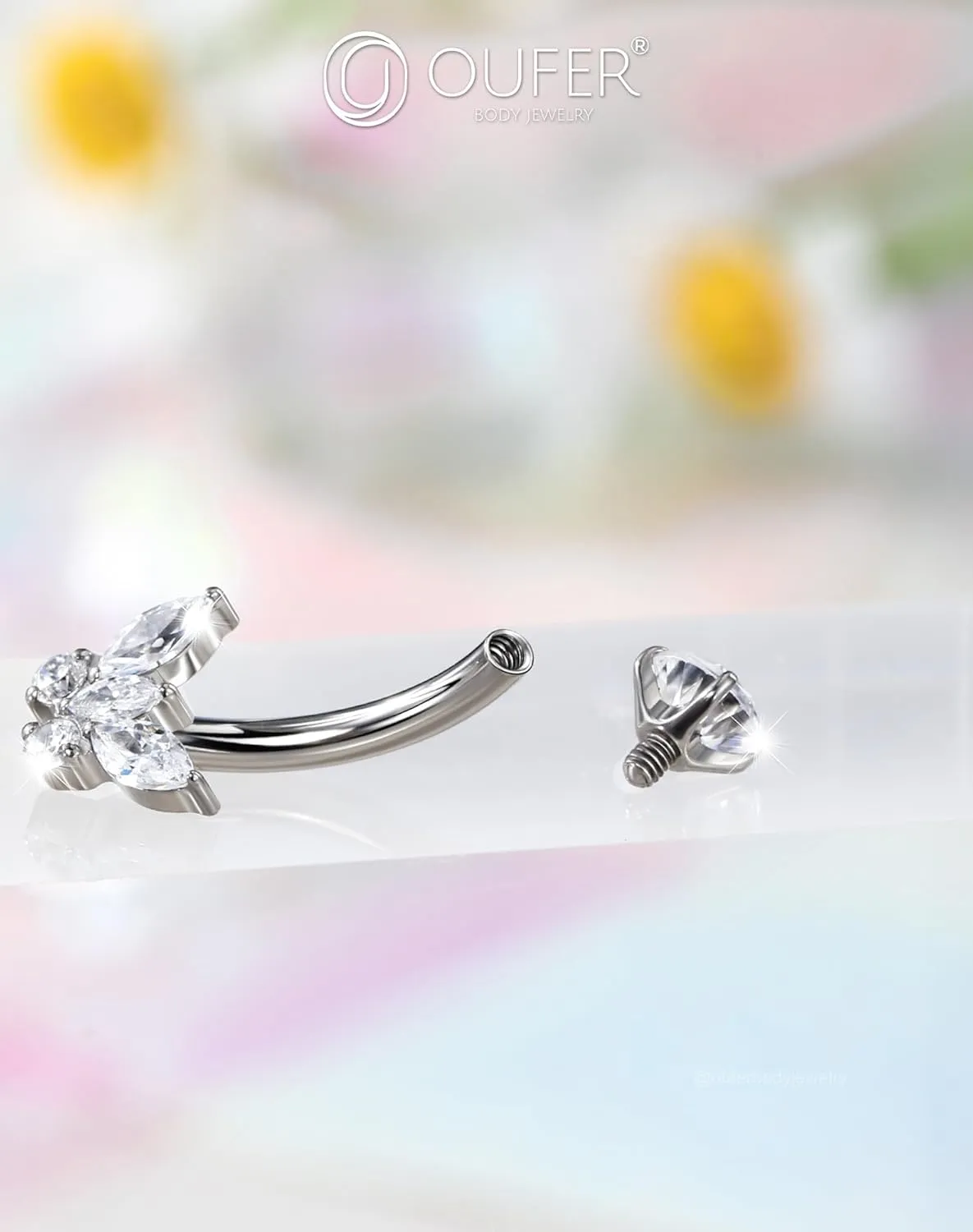 OUFER Titanium Butterfly Belly Button Rings, 14G Belly Rings For Women, Cubic Zircon Navel Piercing Jewelry, Internal Thread Curved Barbells