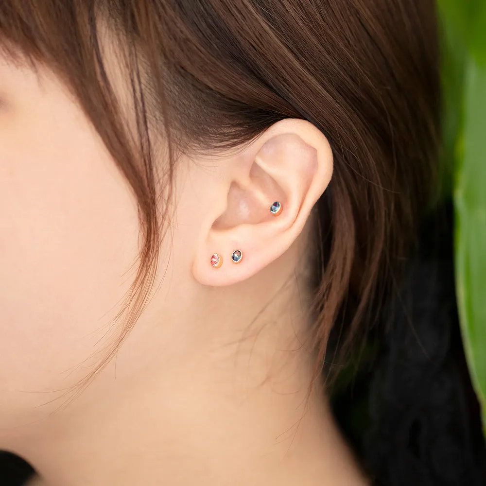 Oval Frame Stud Earrings - Bicolor Sapphire