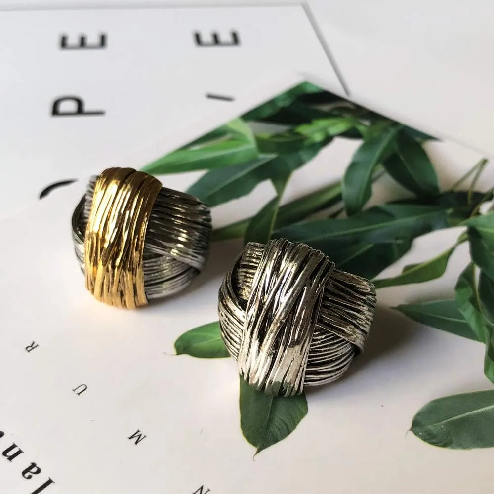 Oxidized Silver Stripe Knot Chunky Rings Thumb Rings for Women