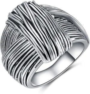 Oxidized Silver Stripe Knot Chunky Rings Thumb Rings for Women