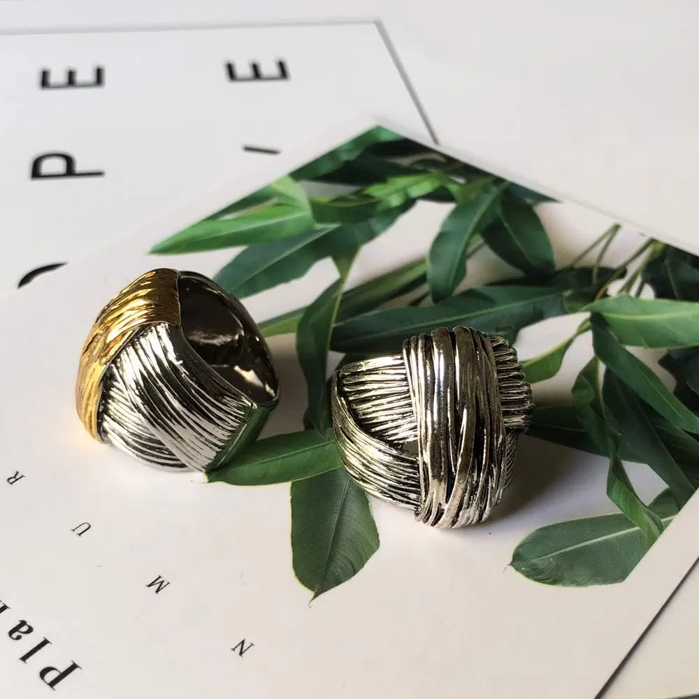 Oxidized Silver Stripe Knot Chunky Rings Thumb Rings for Women