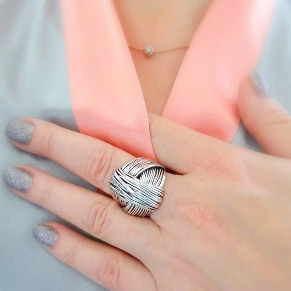 Oxidized Silver Stripe Knot Chunky Rings Thumb Rings for Women