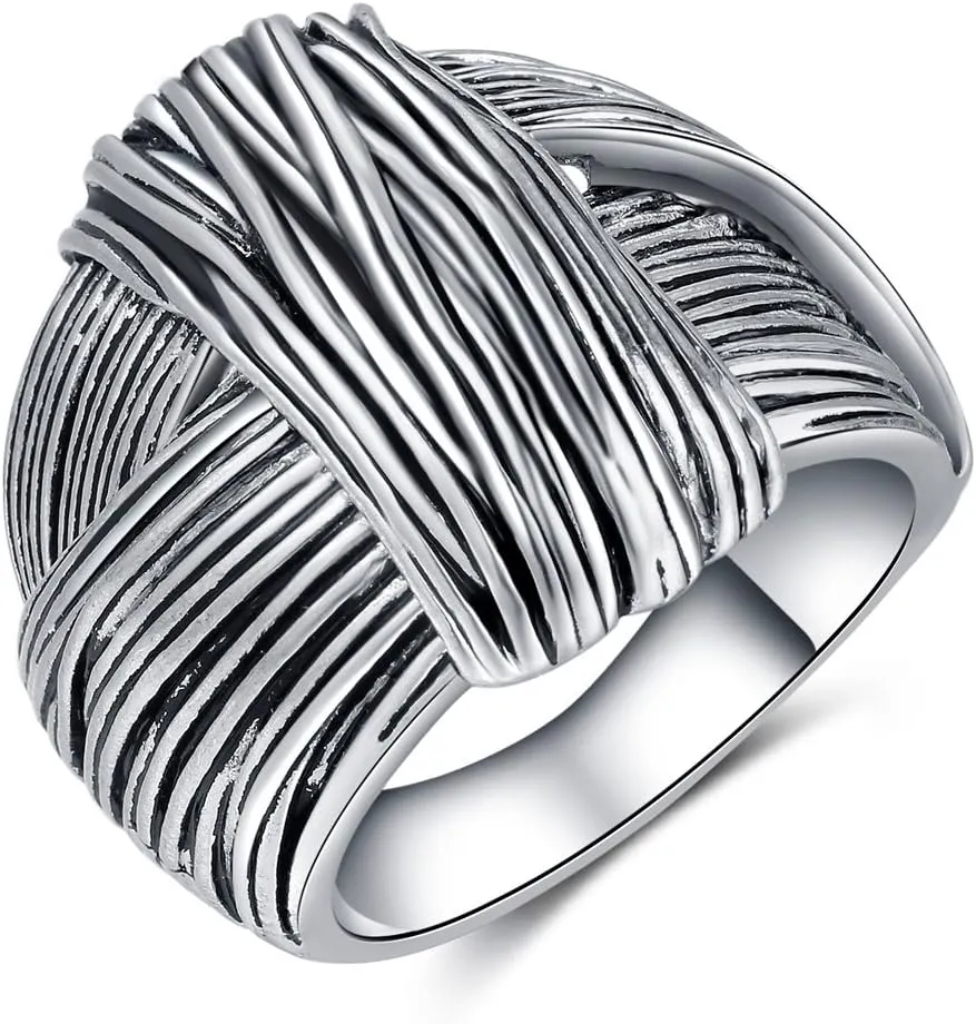 Oxidized Silver Stripe Knot Chunky Rings Thumb Rings for Women