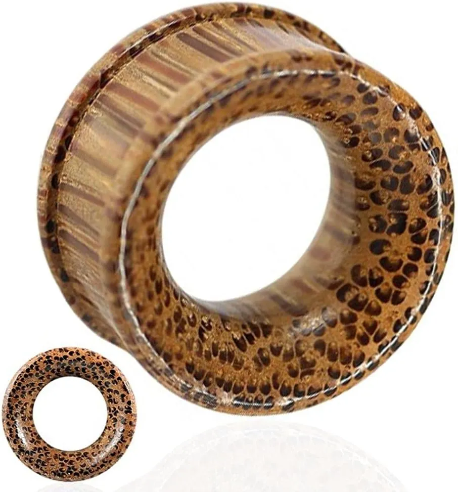 Pair 0g (8mm) to 1 (25mm) Natural Organic Wood with Abalone Shell Ear Plug MoDTanOiz