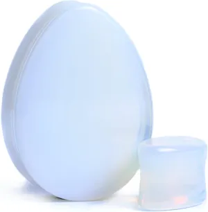 Pair 1-1/2" (38MM) OPALITE TEARDROP STONE PLUGS Double Flare Gauges Organic Moonstone White Clear Tunnels (2pcs)