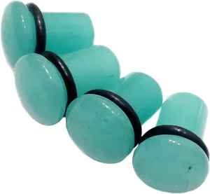 Pair (2PCS) AQUA STONE PLUGS Single Flare Gauges Organic Ear Tunnels 9218