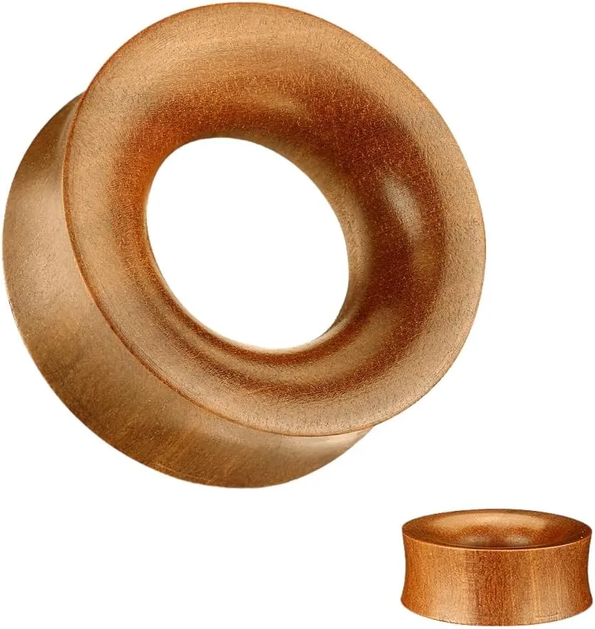 Pair (2PCS) CONCAVE BROWN SABA WOOD TUNNELS Double Flare Organic Gauges Ear Plugs 9313