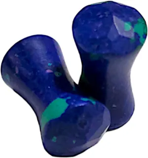 Pair (2PCS) FACETED AZURITE MALACHITE STONE PLUGS Double Flare Gauges Organic Blue Green Ear Tunnels 9179