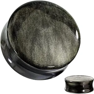 Pair (2PCS) GOLDEN OBSIDIAN STONE CONVEX PLUGS Double Flare Organic Gauges Ear Tunnels 9286, Black