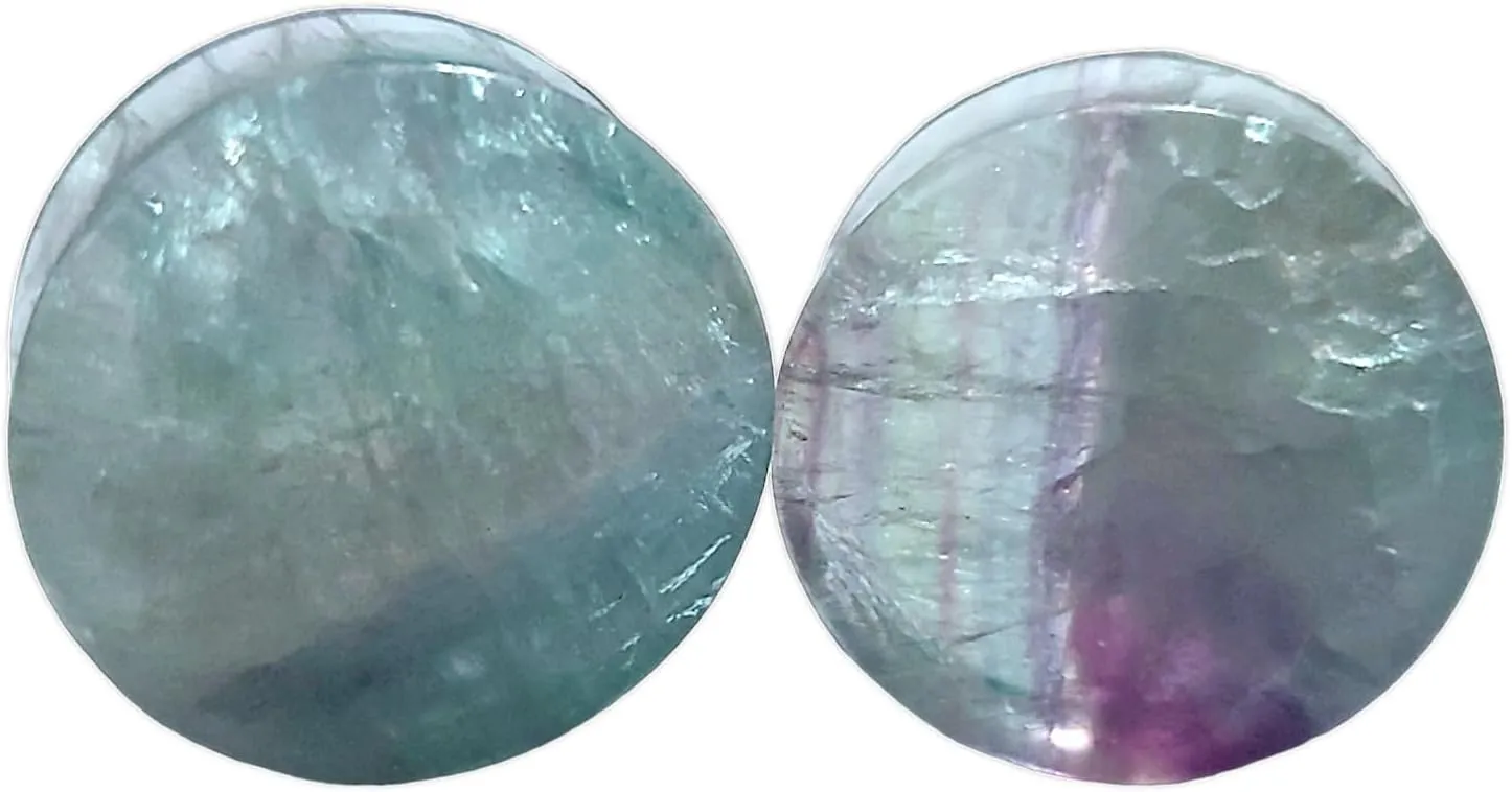 Pair (2PCS) LIGHT GREEN FLUORITE STONE PLUGS Double Flare Organic Gauges Ear Tunnels 9270