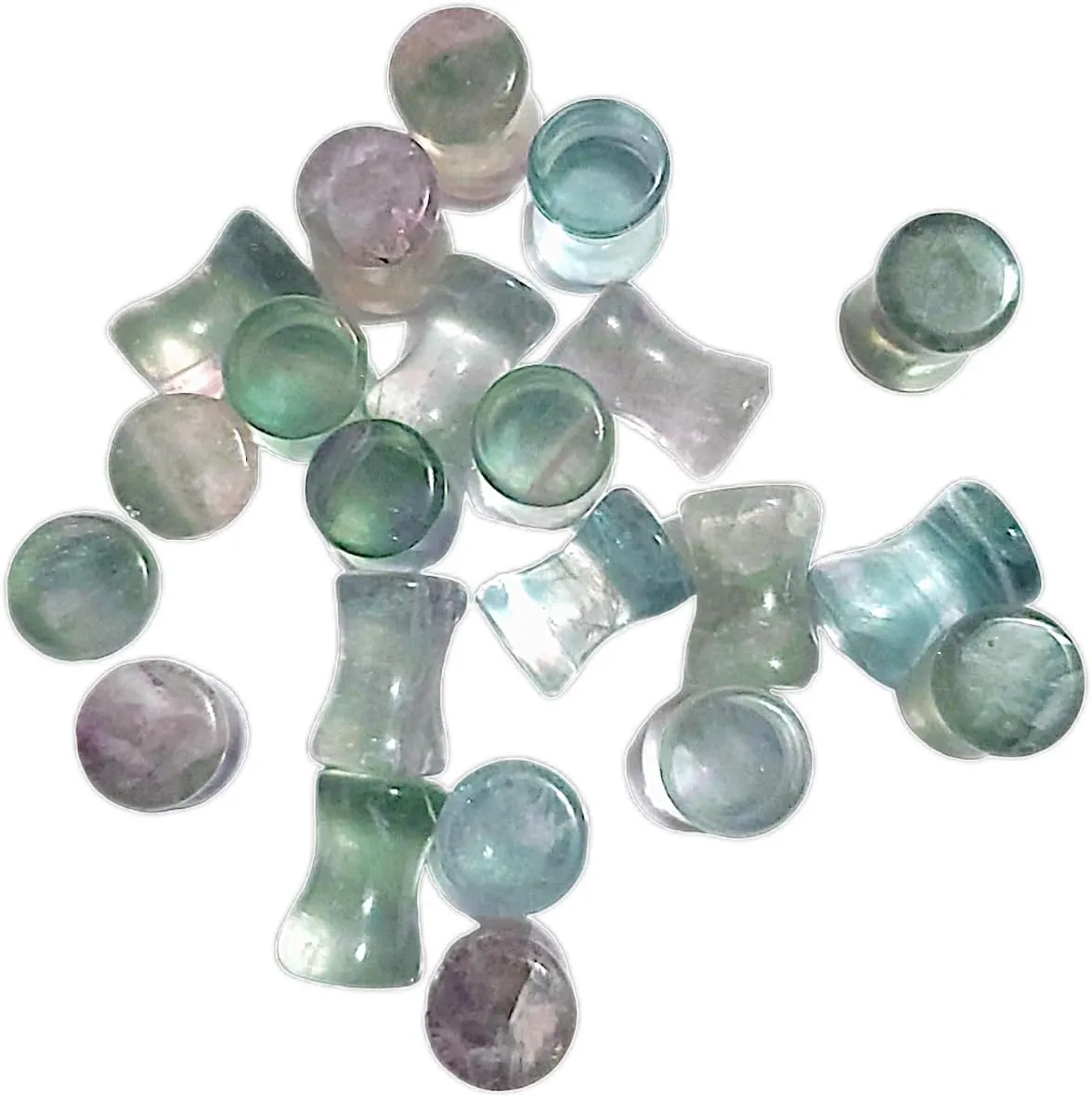 Pair (2PCS) LIGHT GREEN FLUORITE STONE PLUGS Double Flare Organic Gauges Ear Tunnels 9270