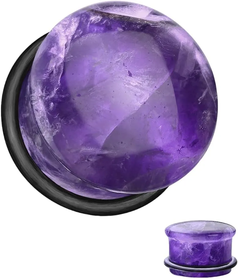 Pair (2PCS) PURPLE AMETHYST STONE PLUGS Single Flare Organic Gauges Ear Tunnels 9274