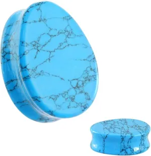Pair (2PCS) TEAR DROP TURQUOISE STONE PLUGS Double Flare Organic Gauges Ear Tunnels 9307
