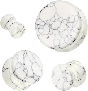 Pair (2PCS) WHITE HOWLITE STONE PLUGS Double Flare Gauges Organic Ear Tunnels 9198