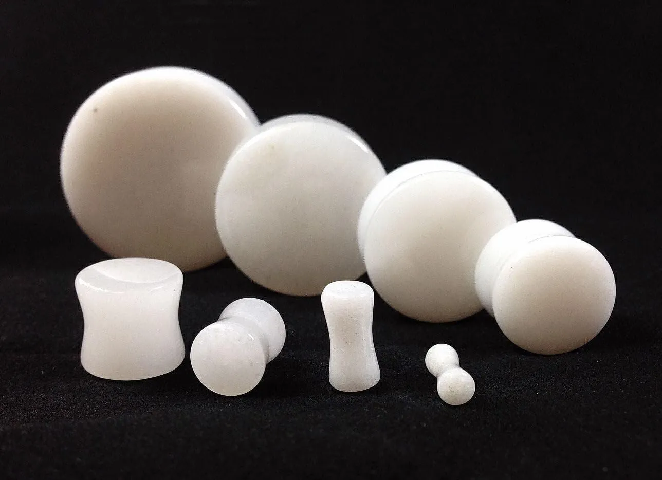 Pair (2PCS) WHITE JADE STONE PLUGS Double Flare Gauges Organic Ear Tunnels 9195