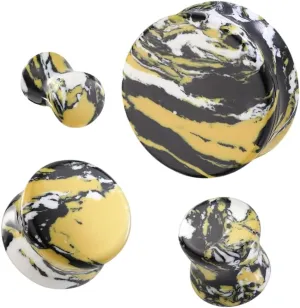 Pair (2PCS) YELLOW BLACK WHITE TURQUOISE STONE PLUGS Double Flare Organic Gauges Ear Tunnels 9306