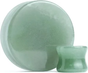 Pair 6G (4MM) GREEN AVENTURINE STONE PLUGS Double Flare Gauges Jade Organic Ear Tunnels (2pcs)