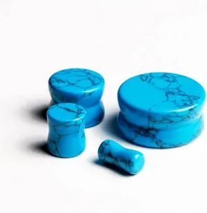 Pair 7/8" (22MM) BLUE TURQUOISE STONE PLUGS Double Flare Gauges Organic Black Tunnels (2pcs)