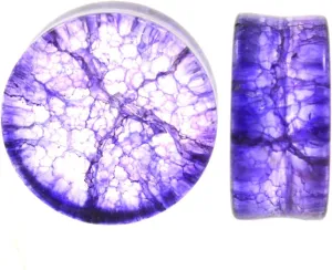 Pair 7/8" (22MM) PURPLE SHATTERED GLASS PLUGS Double Flare Gauges Cracked Organic Tunnels (2pcs)