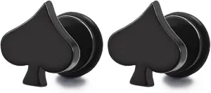 Pair Mens Womens Spade Stud Earrings Stainless Steel, Screw Back, Unique