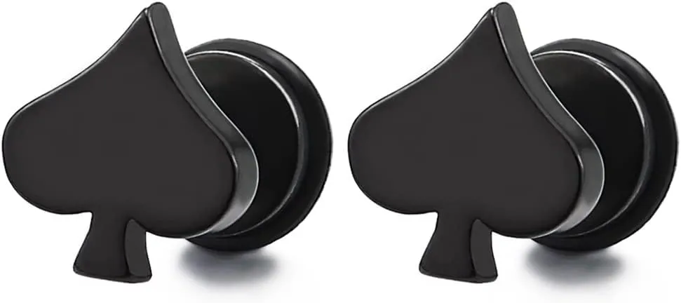 Pair Mens Womens Spade Stud Earrings Stainless Steel, Screw Back, Unique