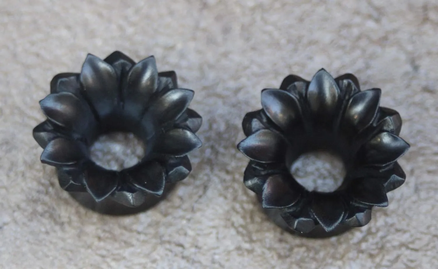 PAIR of Organic Black Wood Hand Carved Lotus Flower Ear Plugs Gauges 2g 0g 00g 7/16 1/2 9/16 5/8 3/4 7/8 1 inch