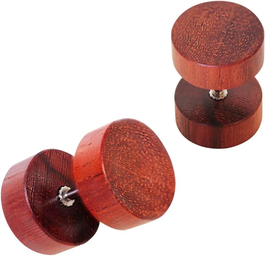 Pair of Organic Cherry Wood Fake Ear Plugs