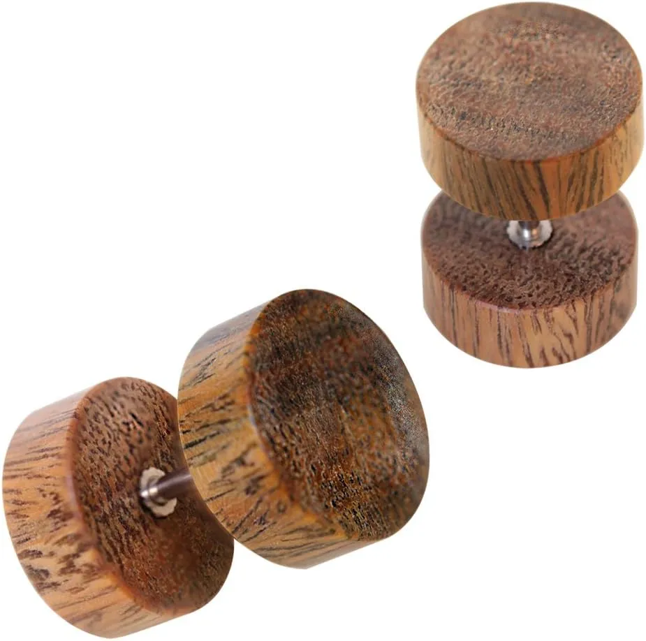 Pair of Organic Light Brown Wood Fake Ear Plugs