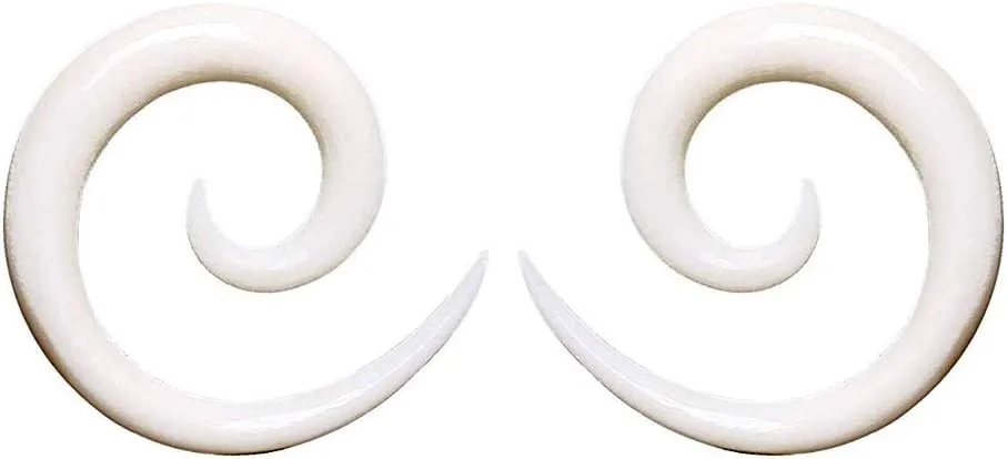Pair of Organic White Buffalo Bone Spiral Taper //Choose Size//