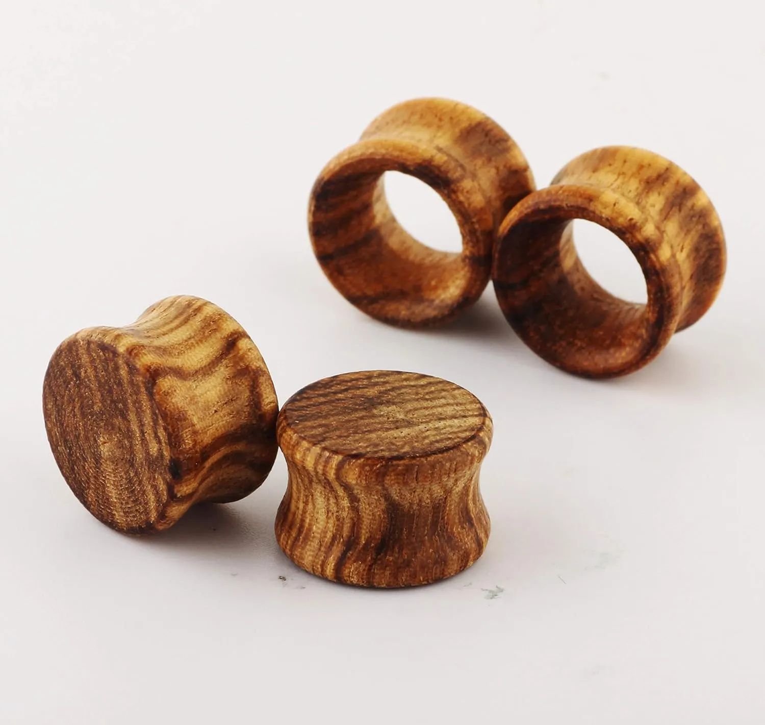 Pair Vintage Brown Natural Wood Double Flared Ear Tunnels Expander Plugs Stretcher
