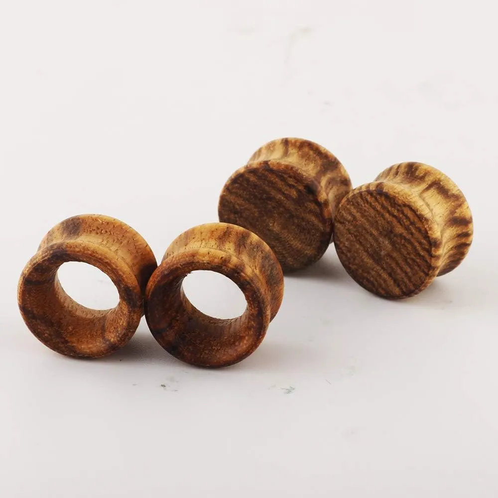 Pair Vintage Brown Natural Wood Double Flared Ear Tunnels Expander Plugs Stretcher