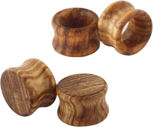 Pair Vintage Brown Natural Wood Double Flared Ear Tunnels Expander Plugs Stretcher