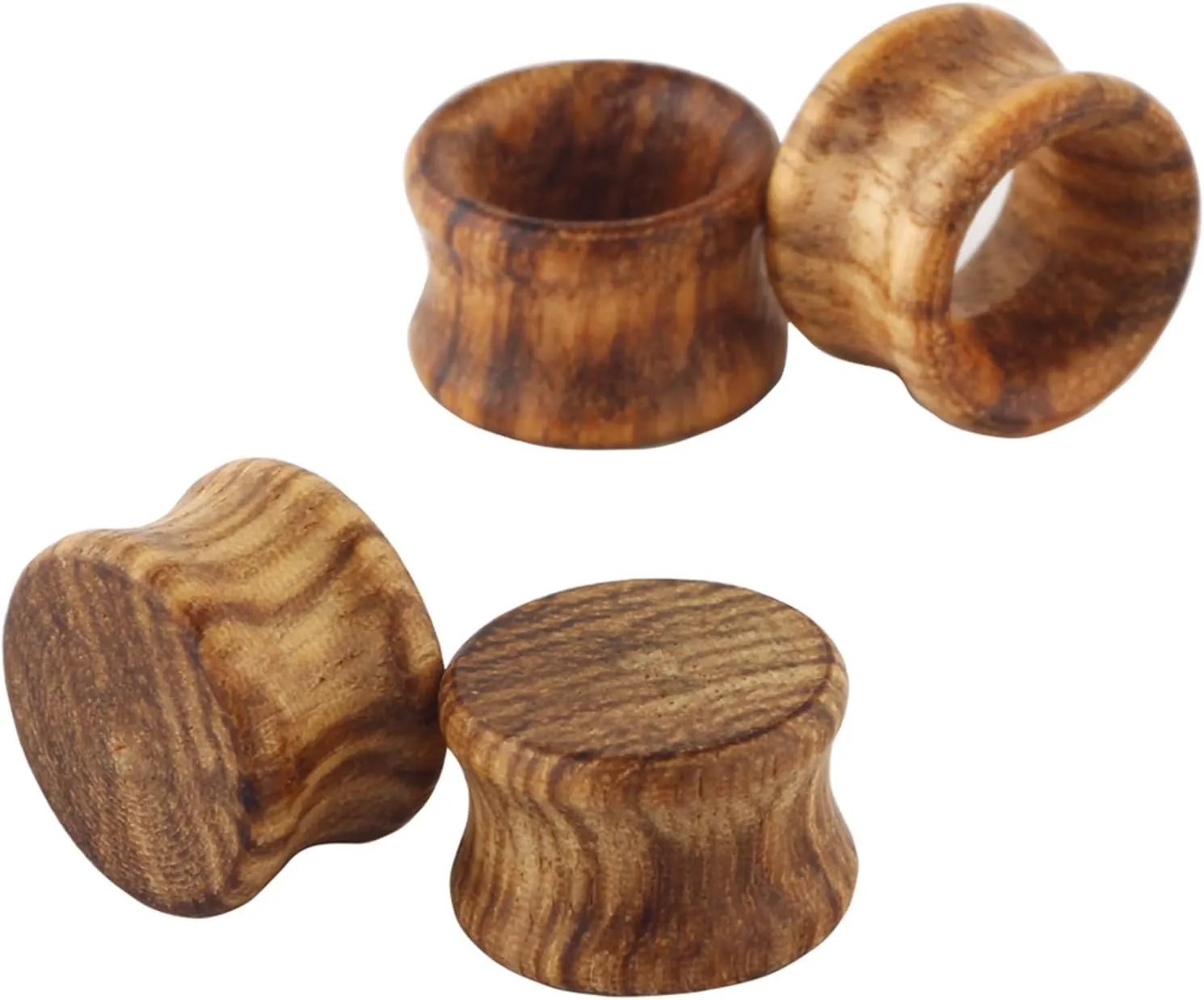 Pair Vintage Brown Natural Wood Double Flared Ear Tunnels Expander Plugs Stretcher