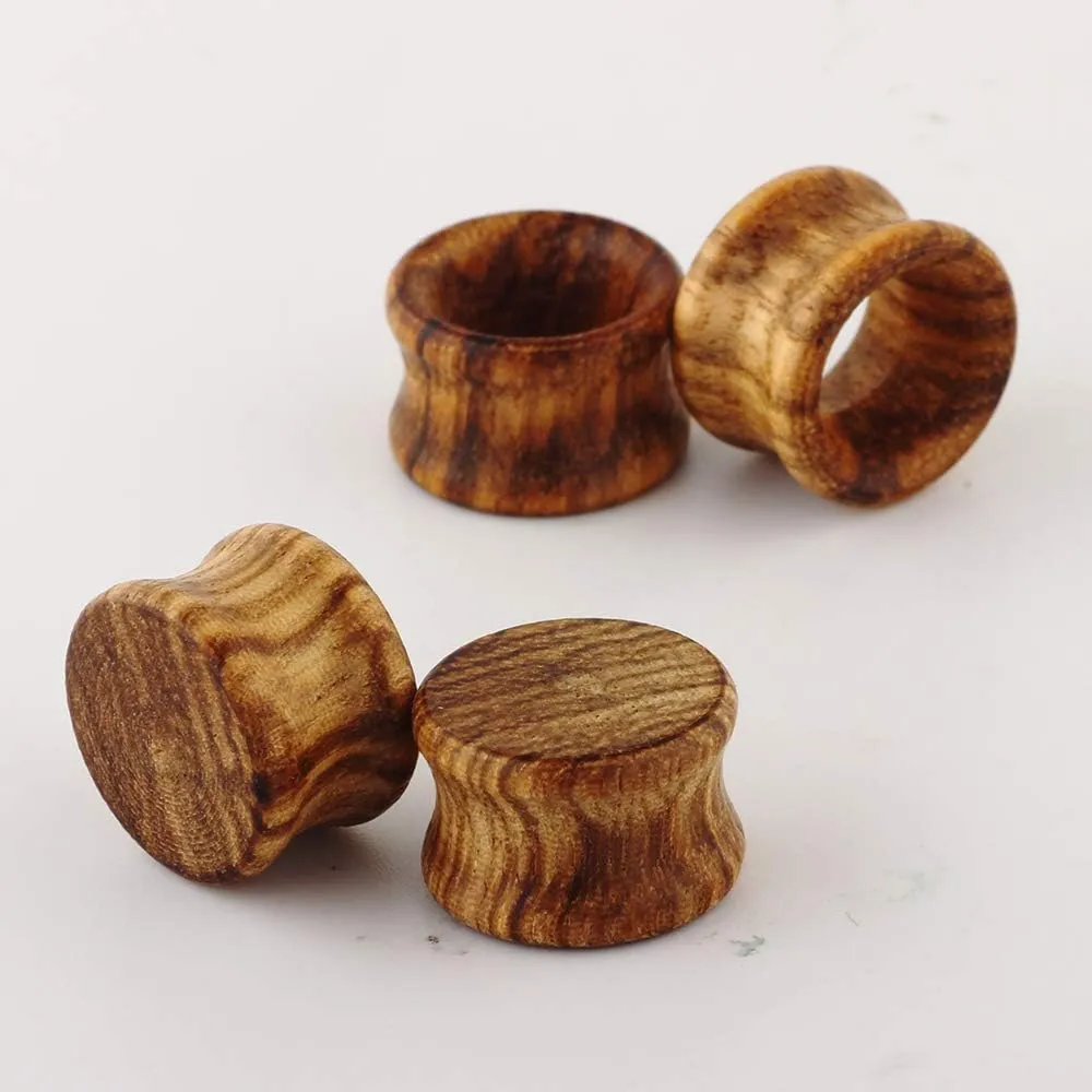 Pair Vintage Brown Natural Wood Double Flared Ear Tunnels Expander Plugs Stretcher
