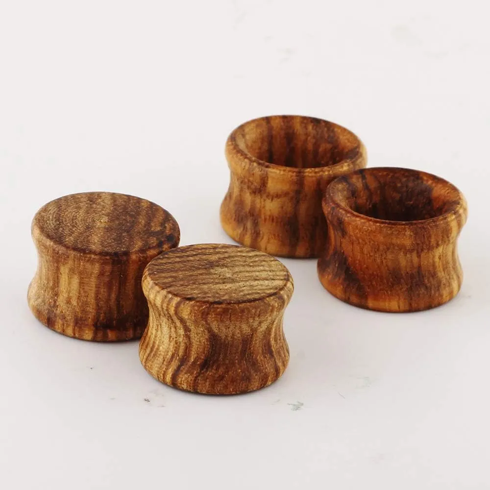Pair Vintage Brown Natural Wood Double Flared Ear Tunnels Expander Plugs Stretcher