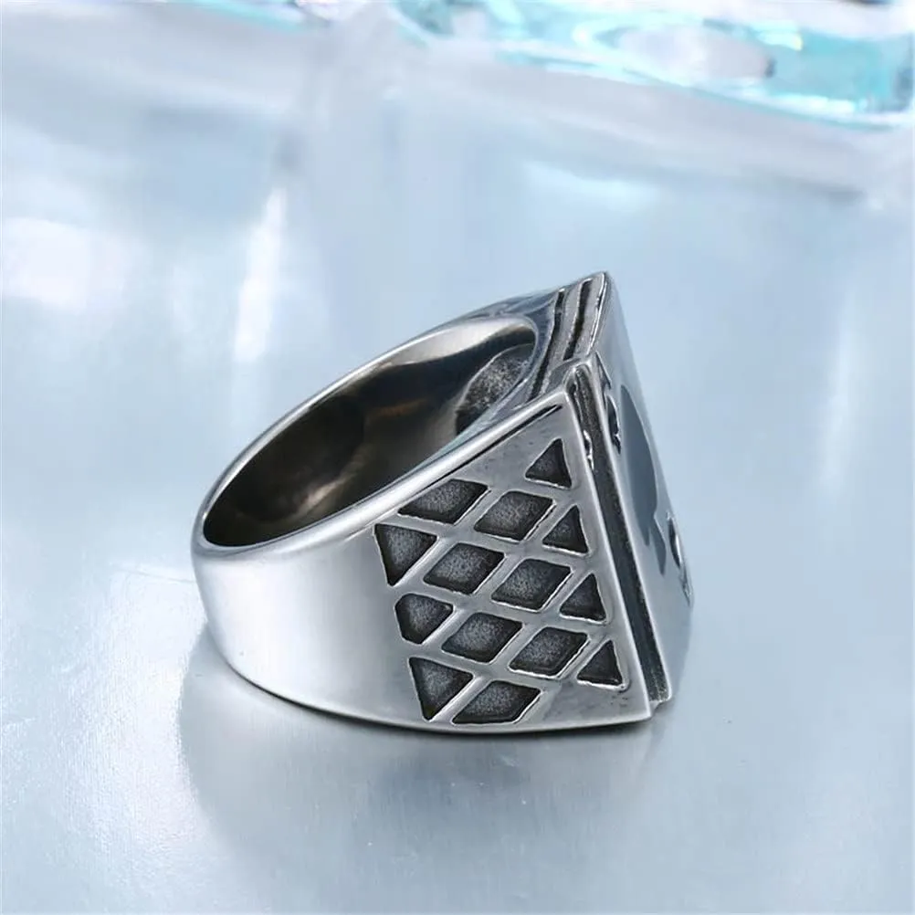 PAMTIER Men's Stainless Steel Poker Card Ace of Spades Ring Signet Style Vintage Silver Black