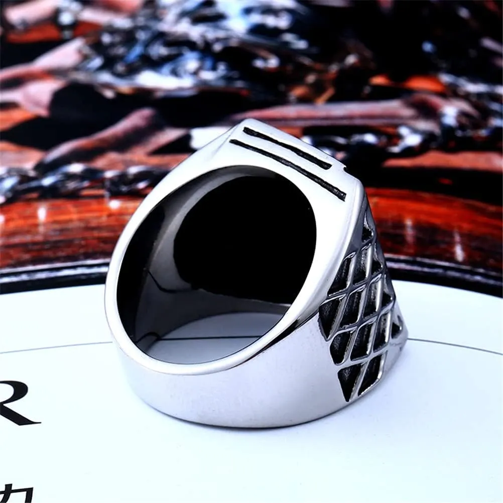 PAMTIER Men's Stainless Steel Poker Card Ace of Spades Ring Signet Style Vintage Silver Black
