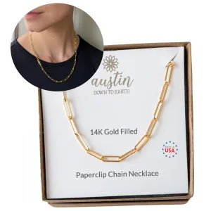 Paper Clip Necklaces for Women, Paperclip Chain Necklace, 14k Gold Filled Large Link Chain, Austin Down to Earth Chunky, Heavy, Trendy Big (Gold, 16 2)
