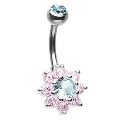 Pastel Crystal Flower Belly Rings