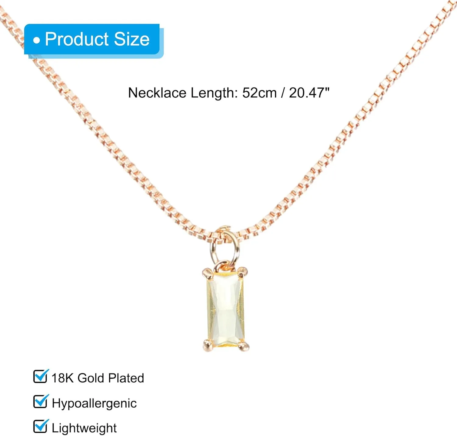 PATIKIL Birthstone Necklace for Women, Rectangle Cubic Zirconia Pendant Necklace, Dainty 18K Gold Plated Diamond Simple Necklace