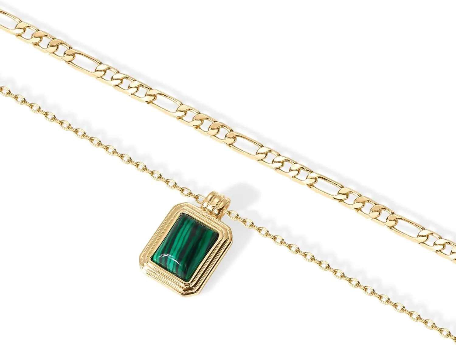 PAVOI 14K Gold Plated Layered Necklaces for Women | Gemstone Pendant Figaro Chain Necklace | Carnelian, Green Aventurine, Malachite Layering Necklace