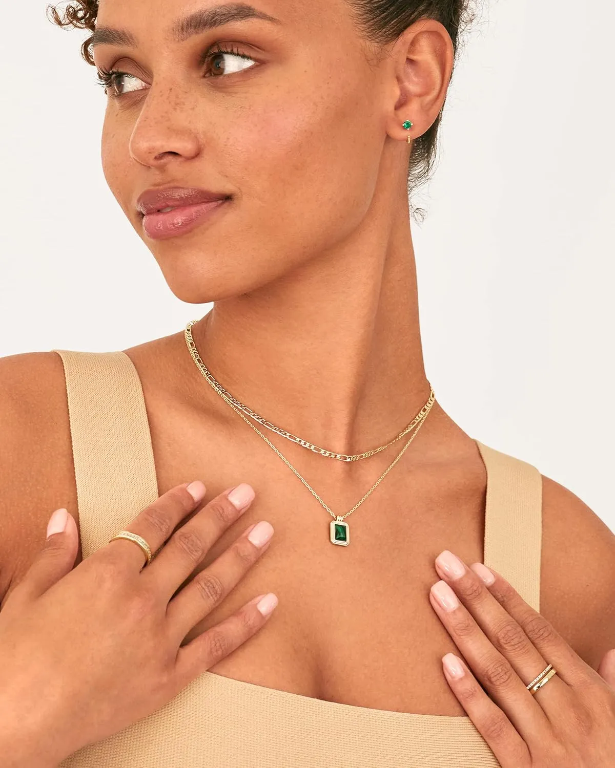 PAVOI 14K Gold Plated Layered Necklaces for Women | Gemstone Pendant Figaro Chain Necklace | Carnelian, Green Aventurine, Malachite Layering Necklace