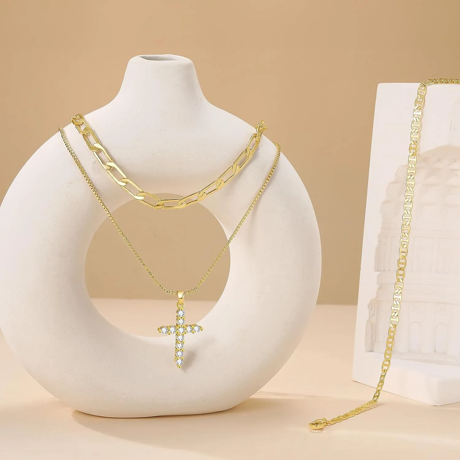 PDWZNBA Layered Gold Necklaces for Women, 14K Real Gold Plated Triple Chain Necklace, Dainty Choker Jewelry Set, Trendy Gold Jewelry Gifts