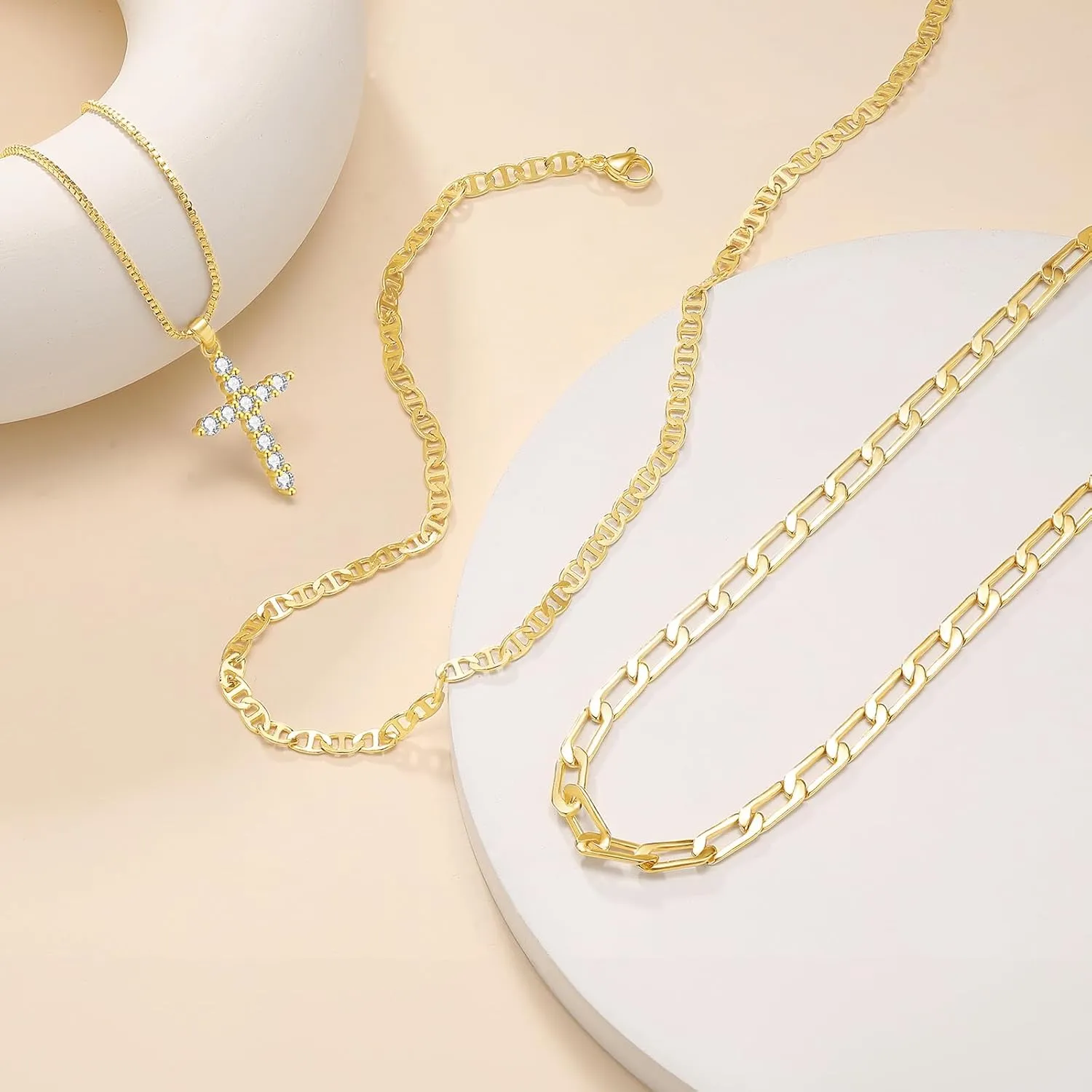 PDWZNBA Layered Gold Necklaces for Women, 14K Real Gold Plated Triple Chain Necklace, Dainty Choker Jewelry Set, Trendy Gold Jewelry Gifts