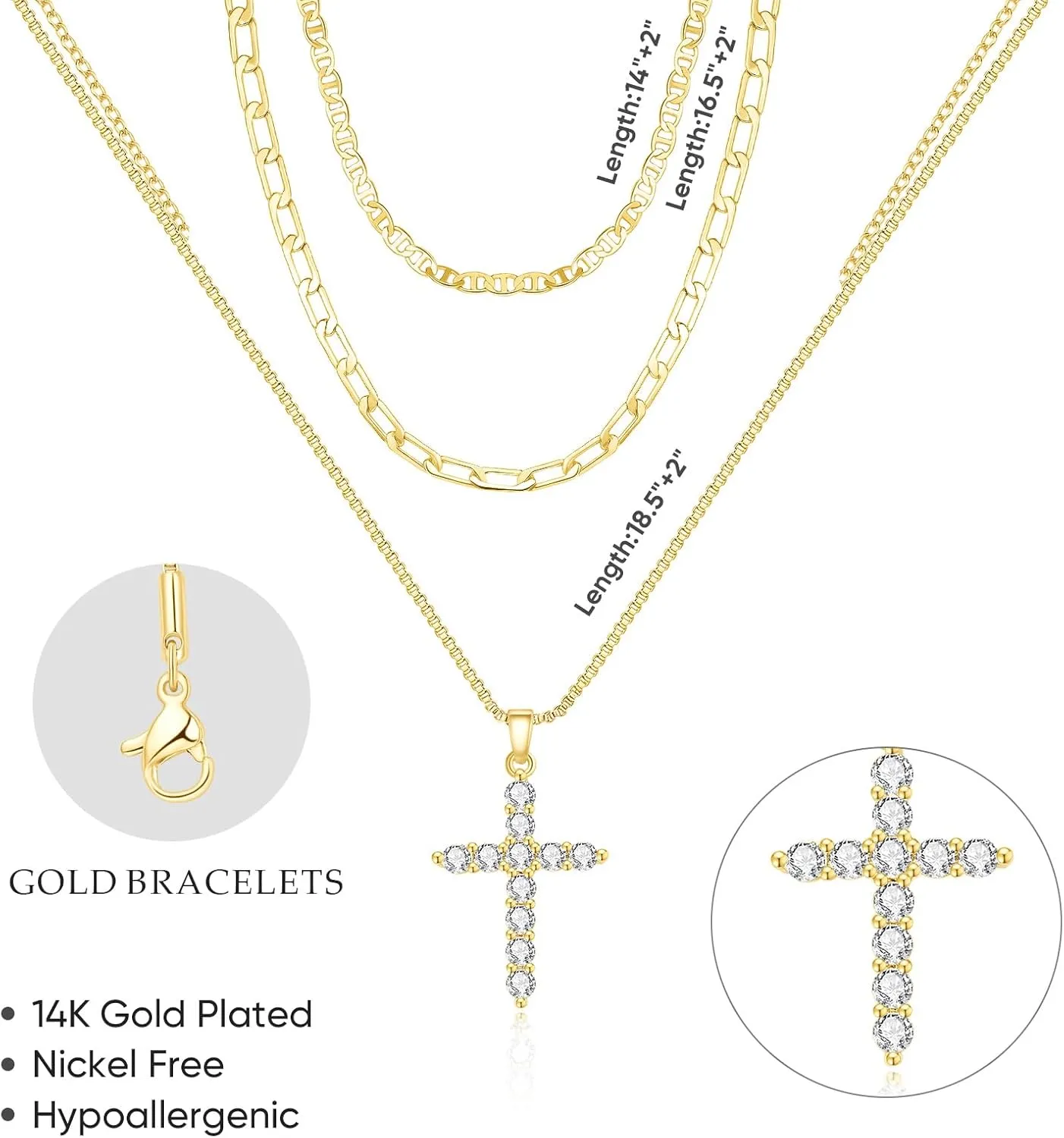 PDWZNBA Layered Gold Necklaces for Women, 14K Real Gold Plated Triple Chain Necklace, Dainty Choker Jewelry Set, Trendy Gold Jewelry Gifts