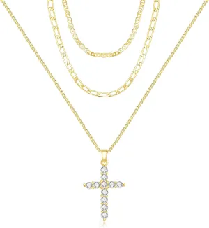 PDWZNBA Layered Gold Necklaces for Women, 14K Real Gold Plated Triple Chain Necklace, Dainty Choker Jewelry Set, Trendy Gold Jewelry Gifts