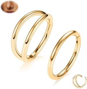 PEAKLINK G23 Titanium Double Nose Hoo Ring Septum Jewelry 20G/18G/16G Helix Daith Rook Tragus Cartilage Conch Hoop Earring Hinged Segment Piercing Jewelry for Women Men 6mm to 12mm