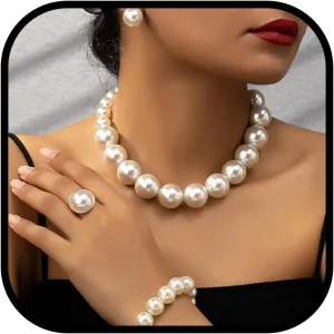 Pearl Jewelry Set Chunky Pearl Necklaces for Women Dainty Gold Jewelry Set Pearl Necklace and Earring Set Pearl Necklace Set Wedding Jewelry Set for Bride