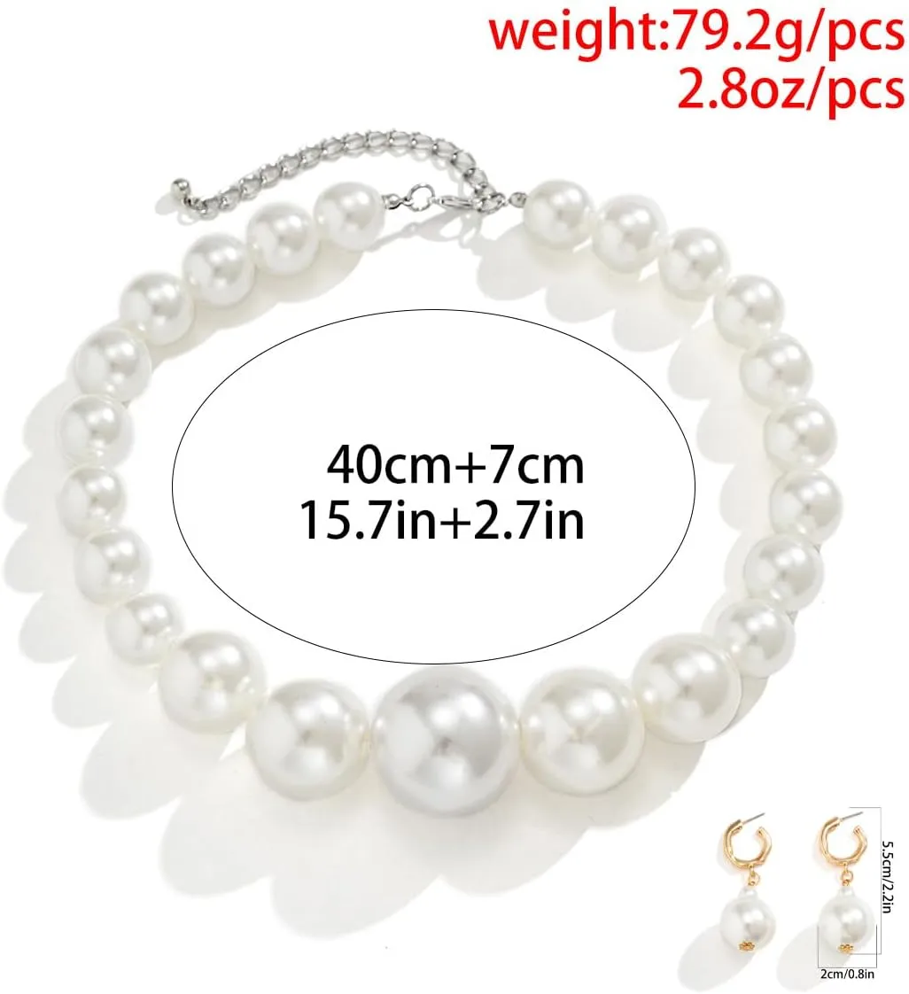 Pearl Jewelry Set Chunky Pearl Necklaces for Women Dainty Gold Jewelry Set Pearl Necklace and Earring Set Pearl Necklace Set Wedding Jewelry Set for Bride