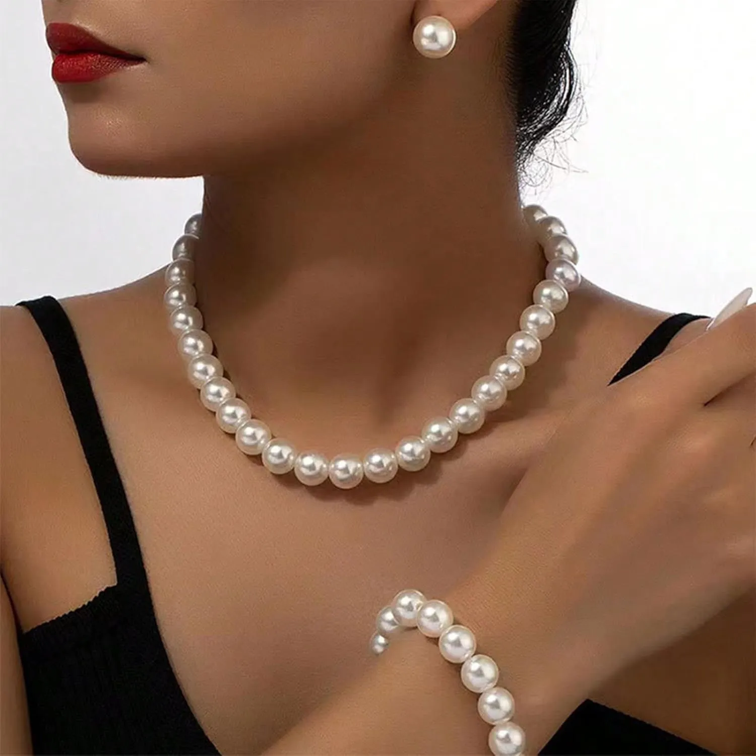 Pearl Jewelry Set Chunky Pearl Necklaces for Women Dainty Gold Jewelry Set Pearl Necklace and Earring Set Pearl Necklace Set Wedding Jewelry Set for Bride